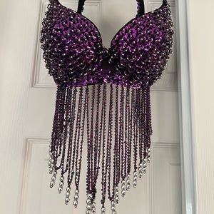 Little Mermaid Purple Sequin Beaded Bustier Halter Bra Seashells Barbie Costume